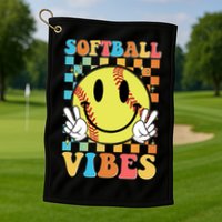 Retro Smiley Emoji Softball Vibes Golf Towel