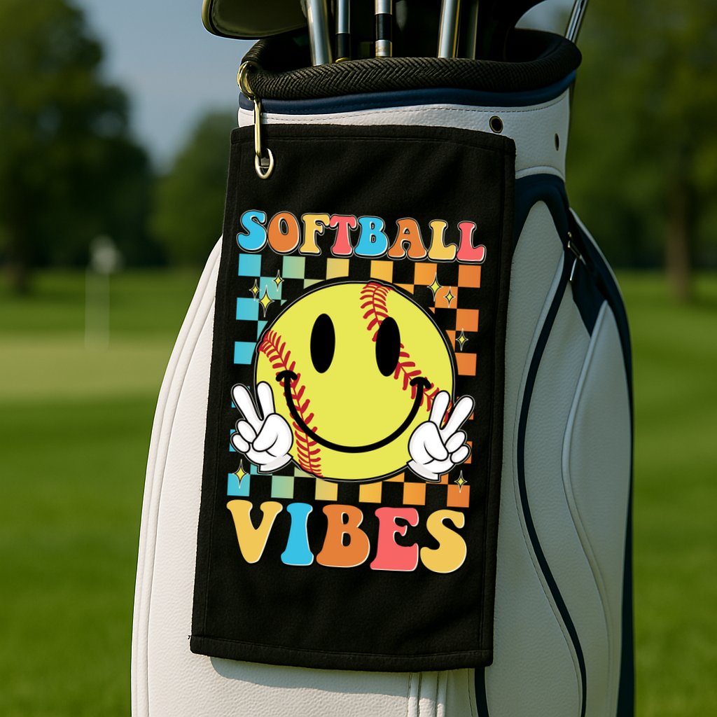 Retro Smiley Emoji Softball Vibes Golf Towel