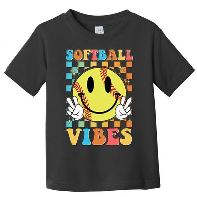 Retro Smiley Emoji Softball Vibes Toddler T-Shirt