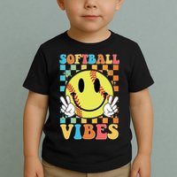 Retro Smiley Emoji Softball Vibes Toddler T-Shirt