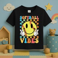 Retro Smiley Emoji Softball Vibes Toddler T-Shirt