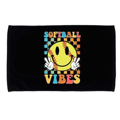 Retro Smiley Emoji Softball Vibes Microfiber Hand Towel