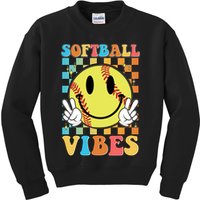 Retro Smiley Emoji Softball Vibes Kids Sweatshirt