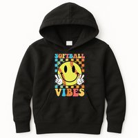 Retro Smiley Emoji Softball Vibes Kids Hoodie