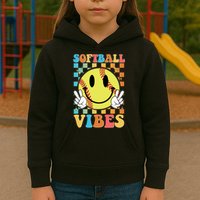 Retro Smiley Emoji Softball Vibes Kids Hoodie