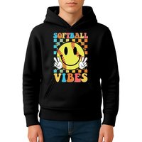 Retro Smiley Emoji Softball Vibes Kids Hoodie