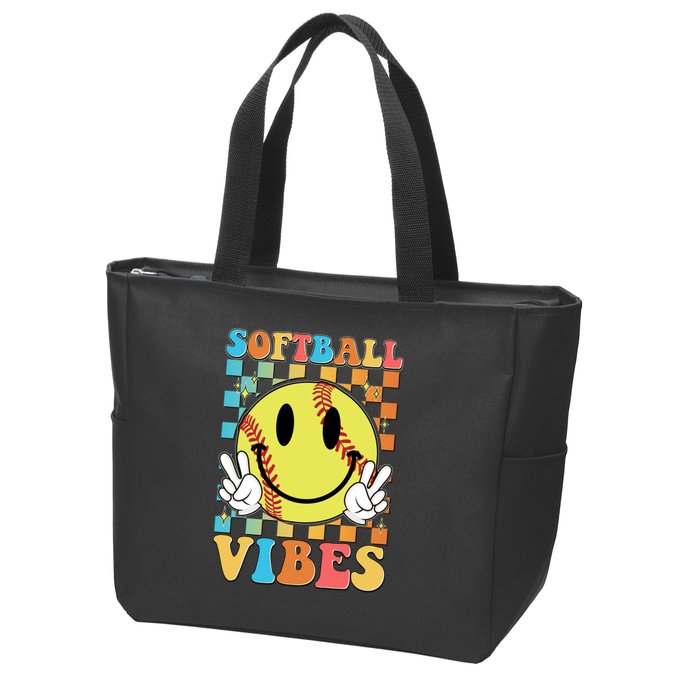Retro Smiley Emoji Softball Vibes Zip Tote Bag