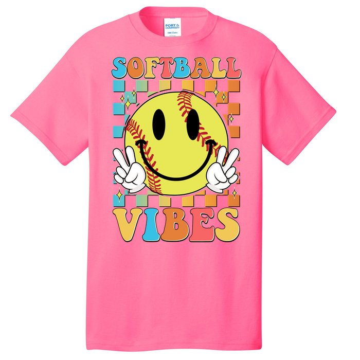 Retro Smiley Emoji Softball Vibes T-Shirt