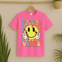 Retro Smiley Emoji Softball Vibes T-Shirt