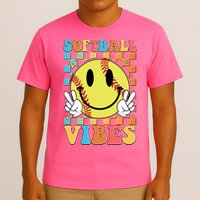 Retro Smiley Emoji Softball Vibes T-Shirt