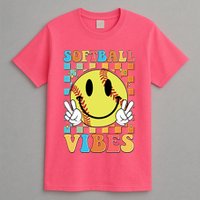Retro Smiley Emoji Softball Vibes T-Shirt