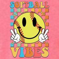 Retro Smiley Emoji Softball Vibes T-Shirt