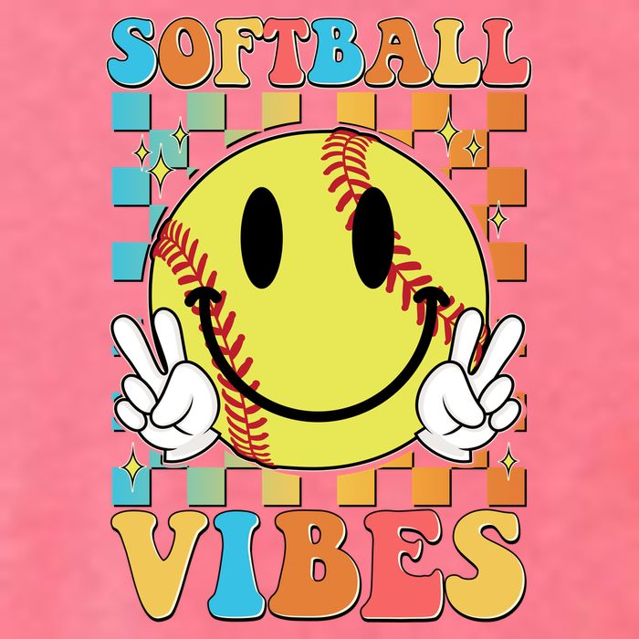 Retro Smiley Emoji Softball Vibes T-Shirt