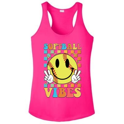 Retro Smiley Emoji Softball Vibes Ladies PosiCharge Competitor Racerback Tank