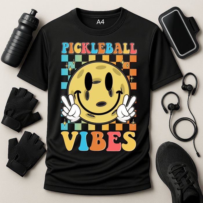 Retro Smiley Emoji Pickleball Vibes Performance Shirt