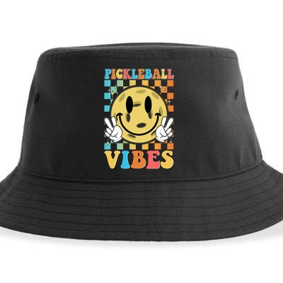 Retro Smiley Emoji Pickleball Vibes Sustainable Bucket Hat