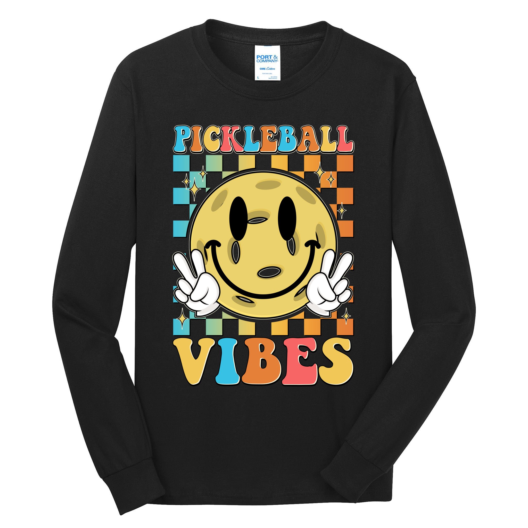 Retro Smiley Emoji Pickleball Vibes Tall Long Sleeve T-Shirt