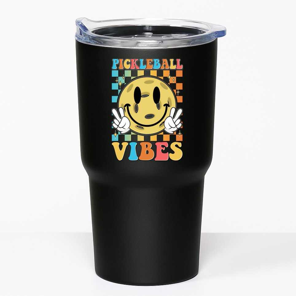 Retro Smiley Emoji Pickleball Vibes Tumbler