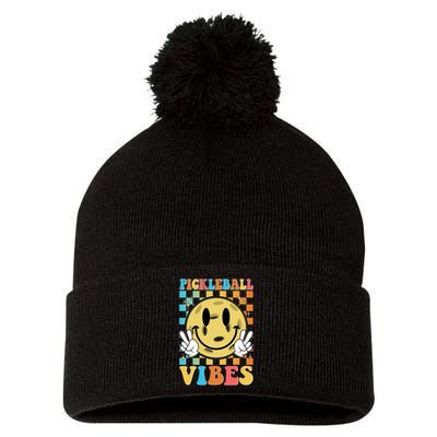 Retro Smiley Emoji Pickleball Vibes Pom Pom 12in Knit Beanie