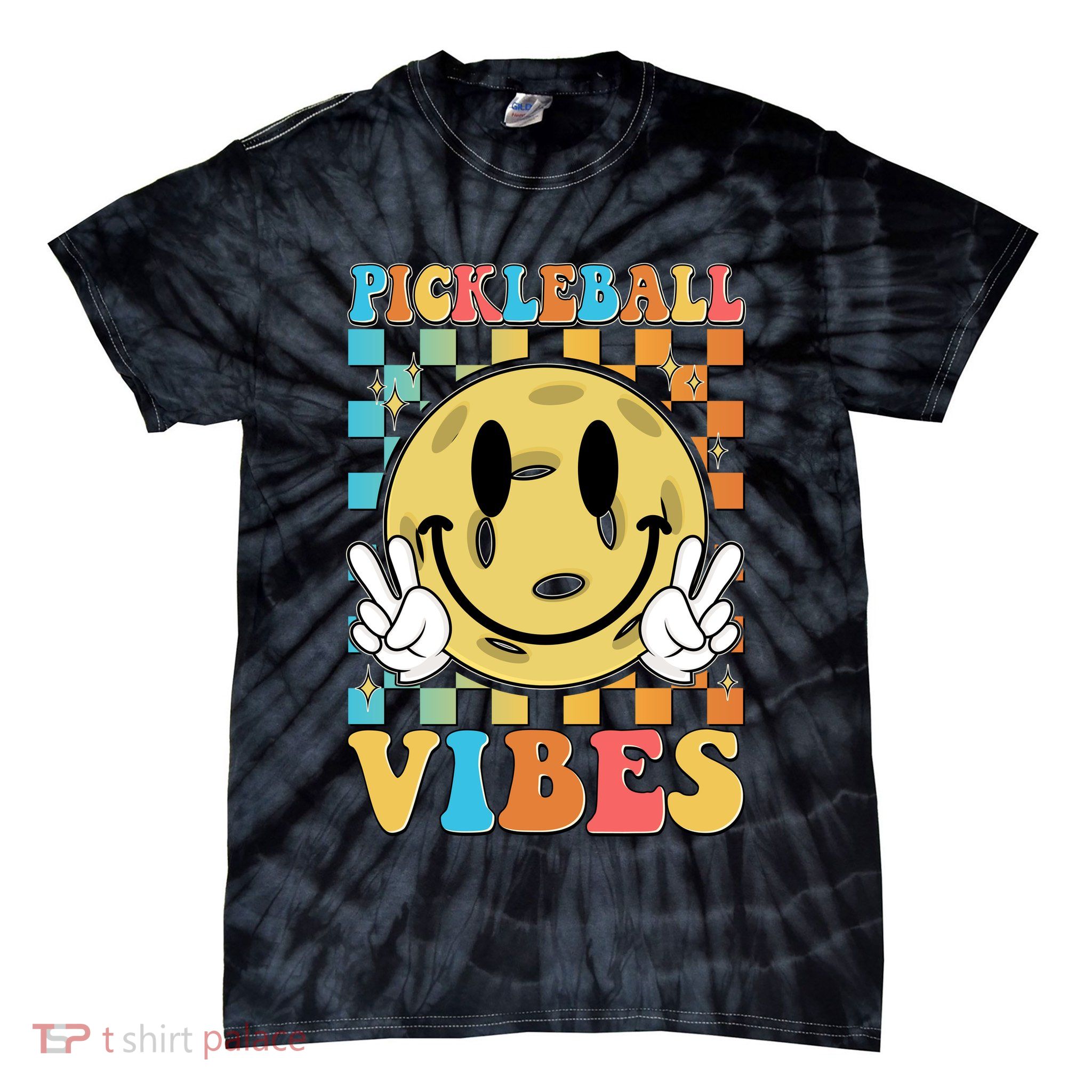 Retro Smiley Emoji Pickleball Vibes Tie-Dye T-Shirt