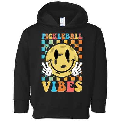 Retro Smiley Emoji Pickleball Vibes Toddler Hoodie