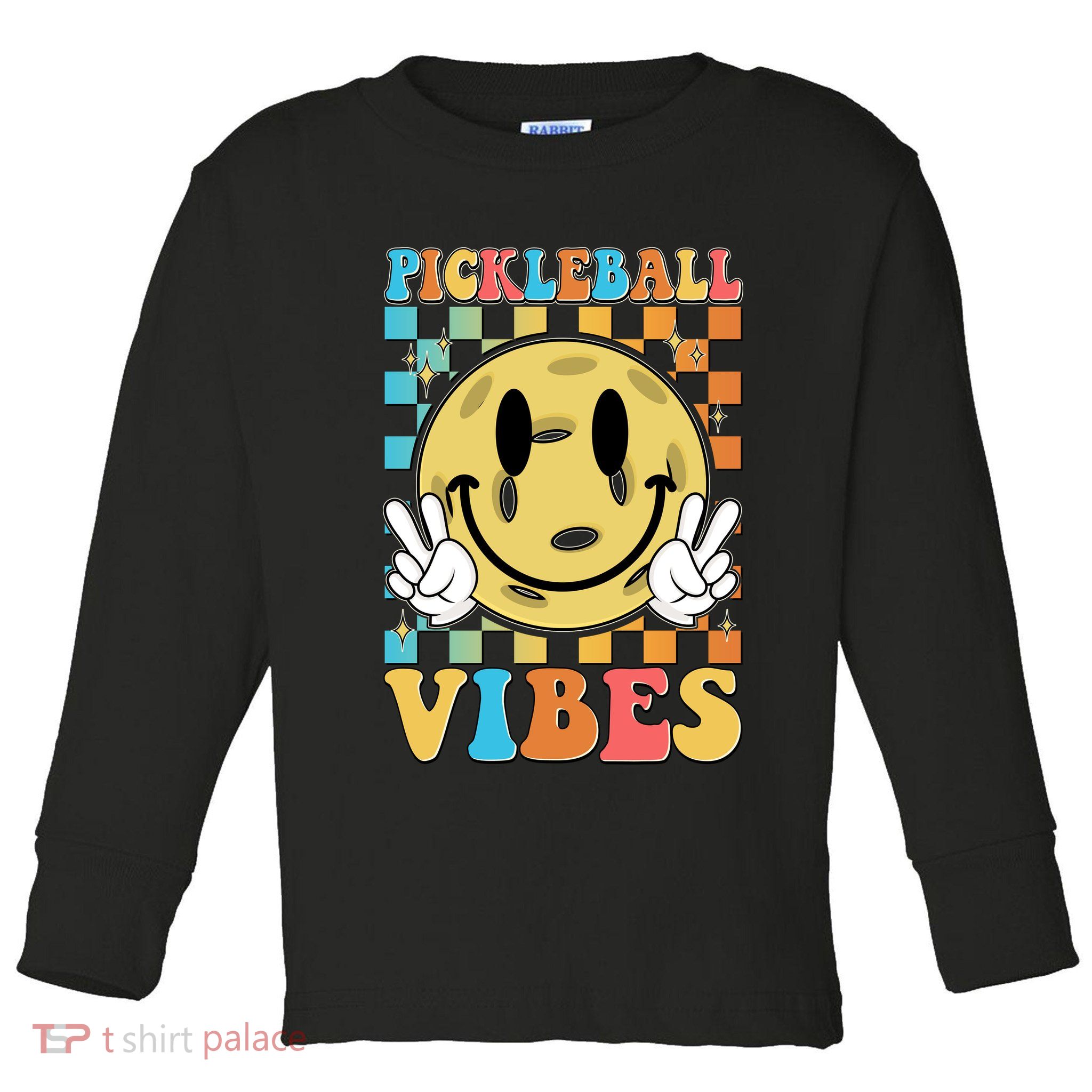 Retro Smiley Emoji Pickleball Vibes Toddler Long Sleeve Shirt