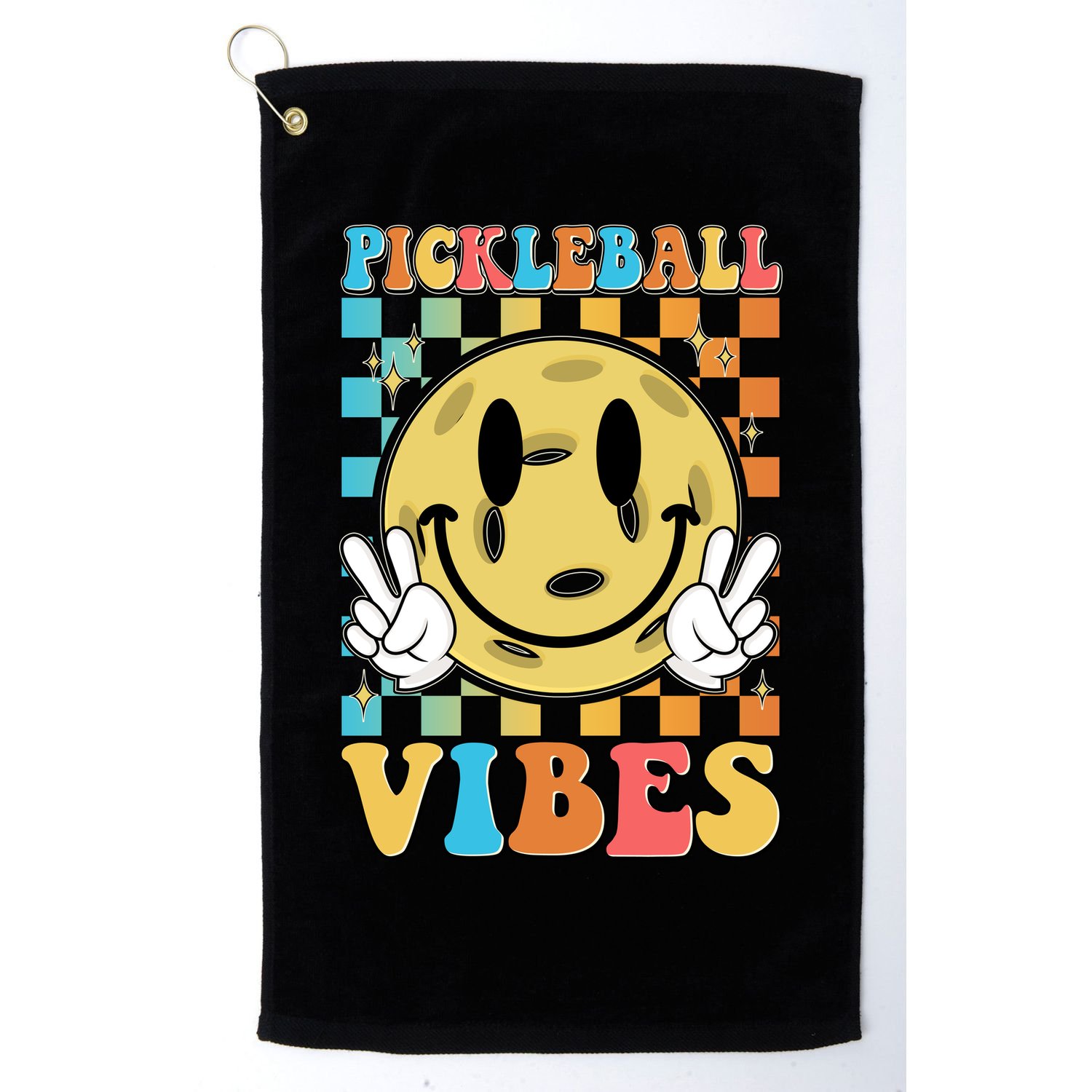 Retro Smiley Emoji Pickleball Vibes Golf Towel