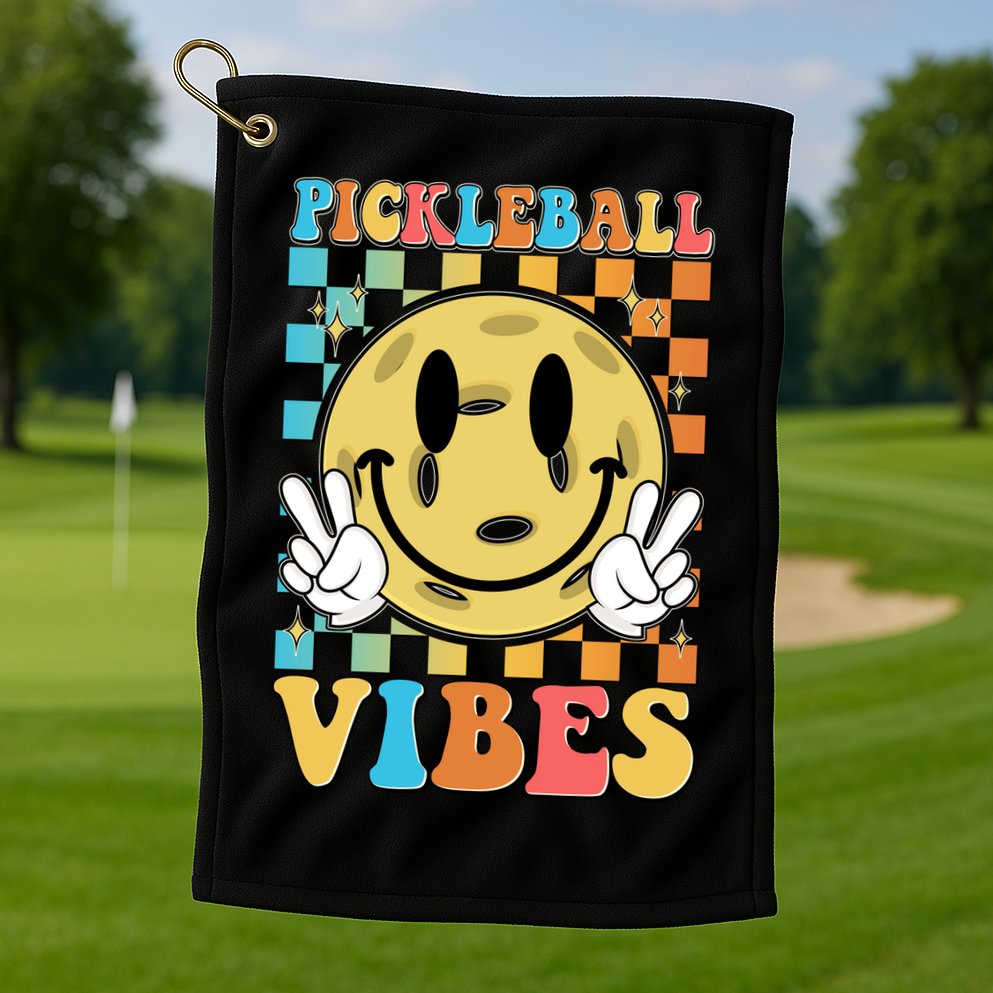 Retro Smiley Emoji Pickleball Vibes Golf Towel