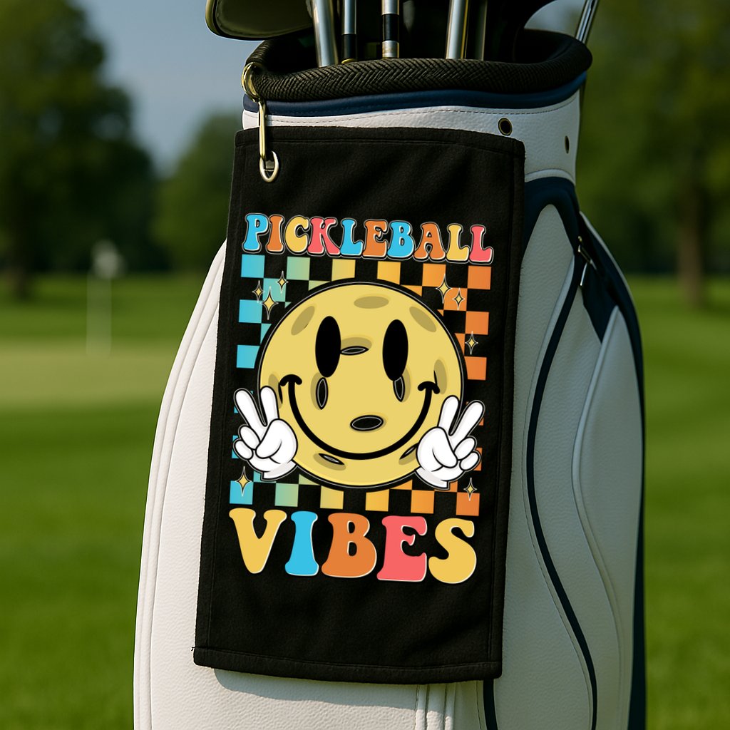Retro Smiley Emoji Pickleball Vibes Golf Towel