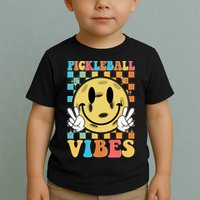 Retro Smiley Emoji Pickleball Vibes Toddler T-Shirt