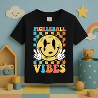 Retro Smiley Emoji Pickleball Vibes Toddler T-Shirt
