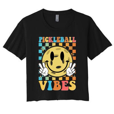 Retro Smiley Emoji Pickleball Vibes Crop Top