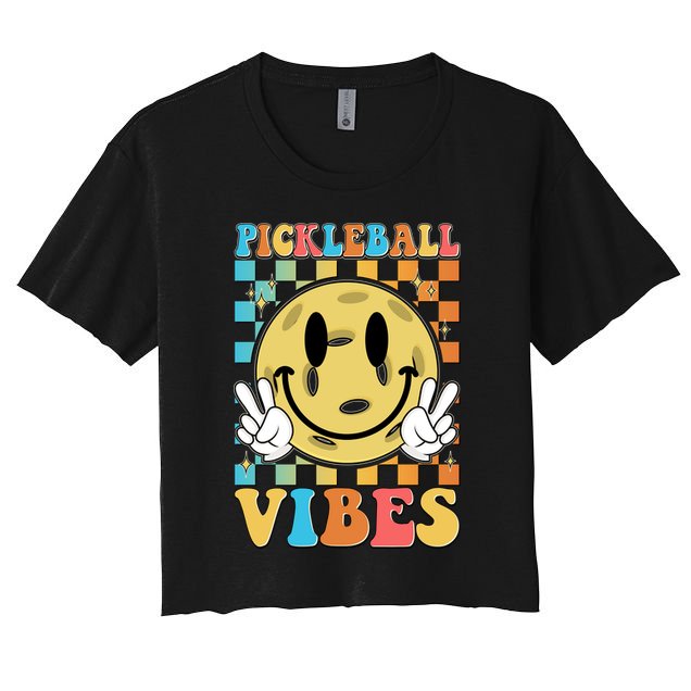 Retro Smiley Emoji Pickleball Vibes Crop Top