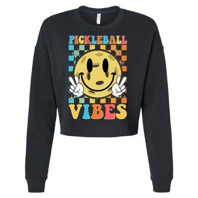Retro Smiley Emoji Pickleball Vibes Cropped Pullover Crew