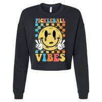 Retro Smiley Emoji Pickleball Vibes Cropped Pullover Crew
