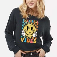 Retro Smiley Emoji Pickleball Vibes Cropped Pullover Crew