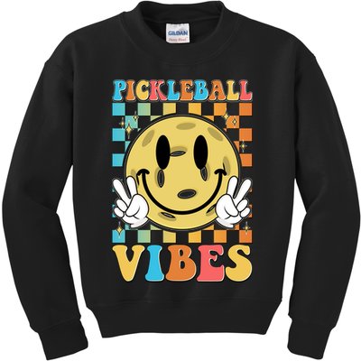 Retro Smiley Emoji Pickleball Vibes Kids Sweatshirt