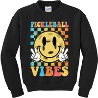 Retro Smiley Emoji Pickleball Vibes Kids Sweatshirt