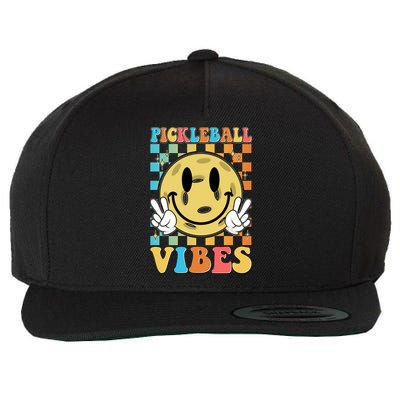 Retro Smiley Emoji Pickleball Vibes Wool Snapback Cap