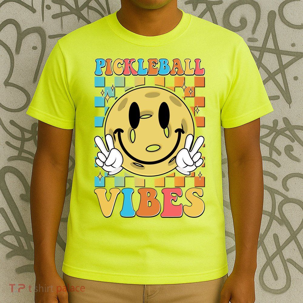 Retro Smiley Emoji Pickleball Vibes T-Shirt