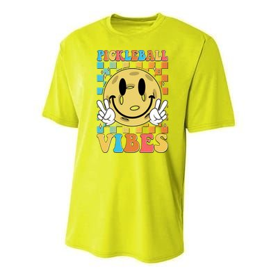 Retro Smiley Emoji Pickleball Vibes Youth Performance Sprint T-Shirt