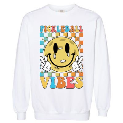 Retro Smiley Emoji Pickleball Vibes Garment-Dyed Sweatshirt