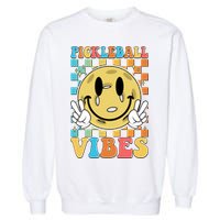 Retro Smiley Emoji Pickleball Vibes Garment-Dyed Sweatshirt