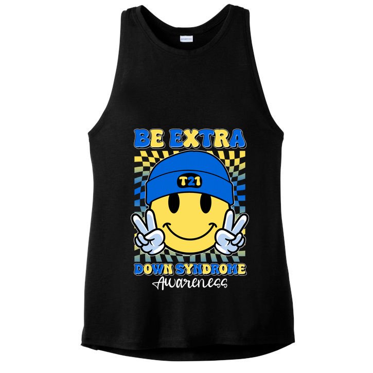 Retro Smiley Emoji Be Extra Down Syndrome Awareness Ladies PosiCharge Tri-Blend Wicking Tank