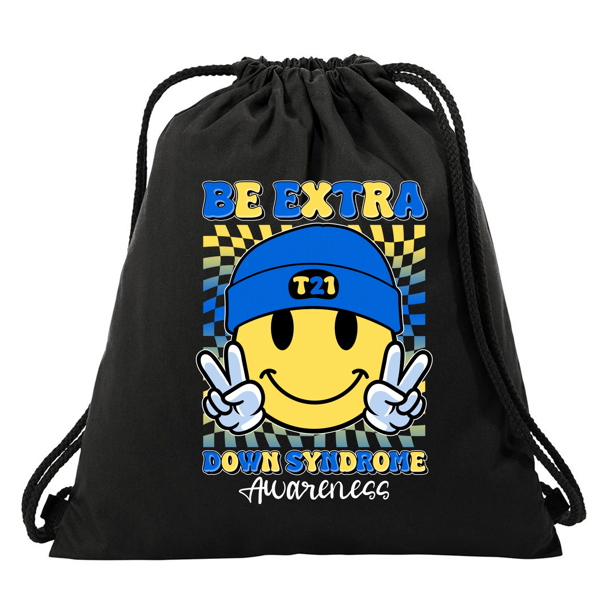 Retro Smiley Emoji Be Extra Down Syndrome Awareness Drawstring Bag
