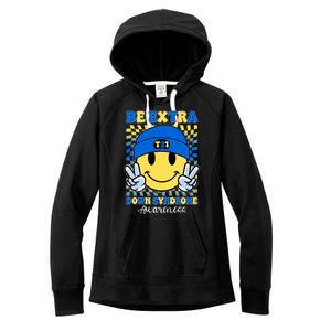 Retro Smiley Emoji Be Extra Down Syndrome Awareness Women's Fleece Hoodie