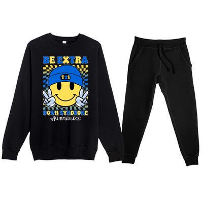 Retro Smiley Emoji Be Extra Down Syndrome Awareness Premium Crewneck Sweatsuit Set