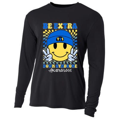 Retro Smiley Emoji Be Extra Down Syndrome Awareness Cooling Performance Long Sleeve Crew