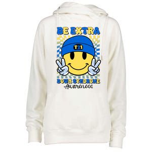 Retro Smiley Emoji Be Extra Down Syndrome Awareness Womens Funnel Neck Pullover Hood