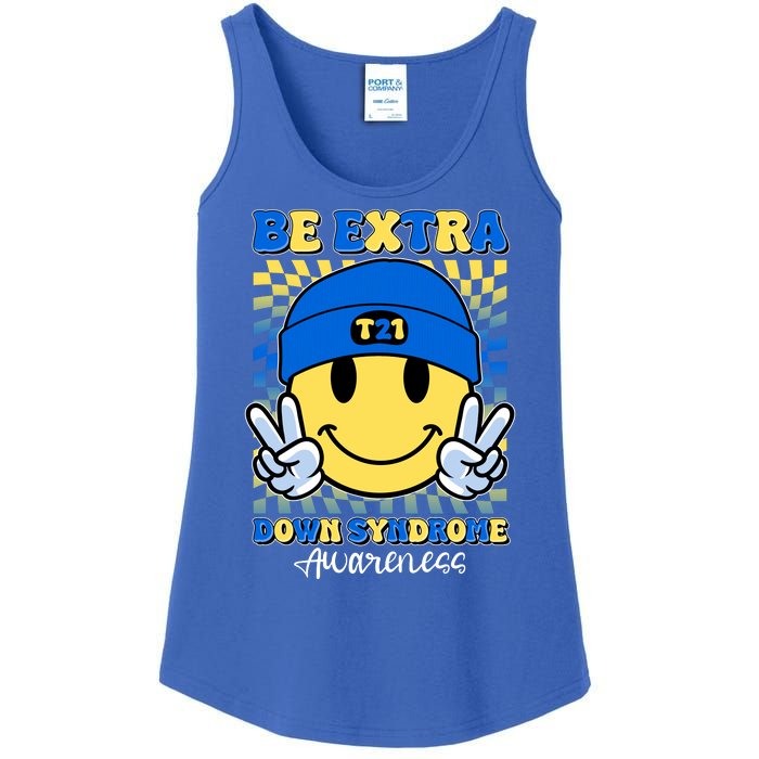 Retro Smiley Emoji Be Extra Down Syndrome Awareness Ladies Essential Tank